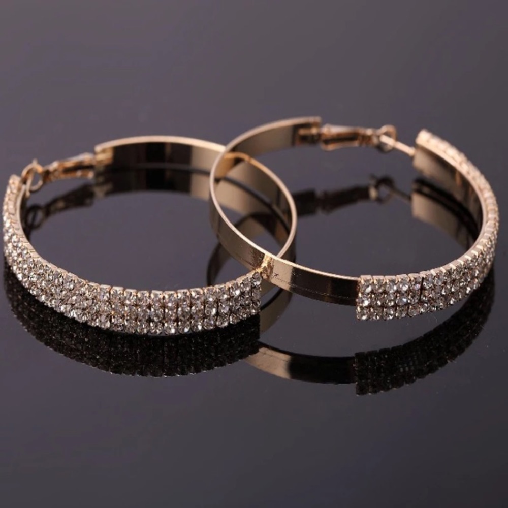 Gold Plated Rhinestone Hoop Earrings